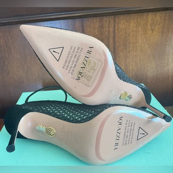 Aquazzura Asha Mesh Leather Pump 85 Black Heels – Size 37 – NIB - Picture 6 of 12